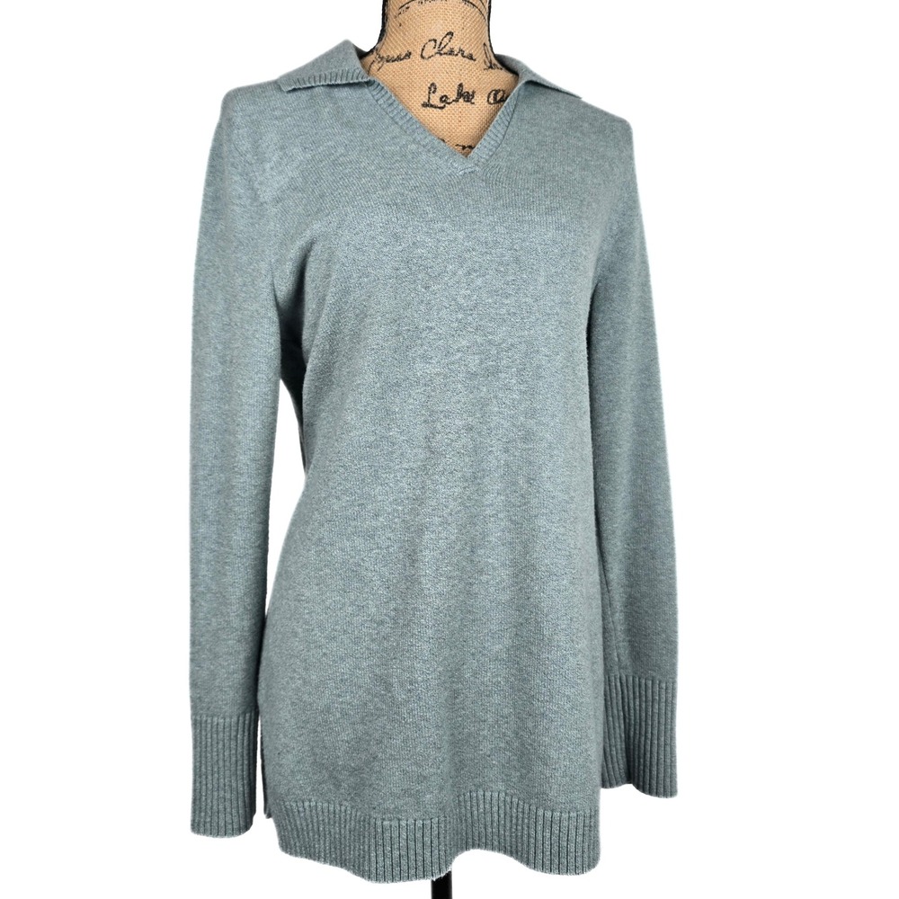 Pure Jill J. Jill Soft Green Polo V-Neck Tunic Sweater Long Sleeve Small Collard
